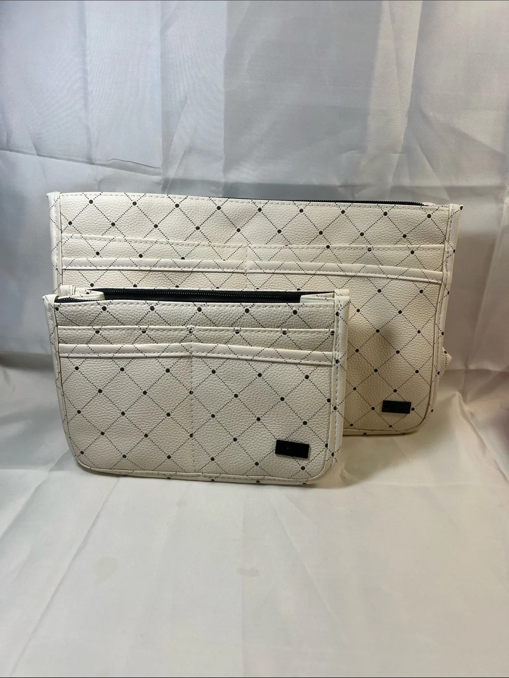 White Quilted Travel Pouch Set - Women Bags